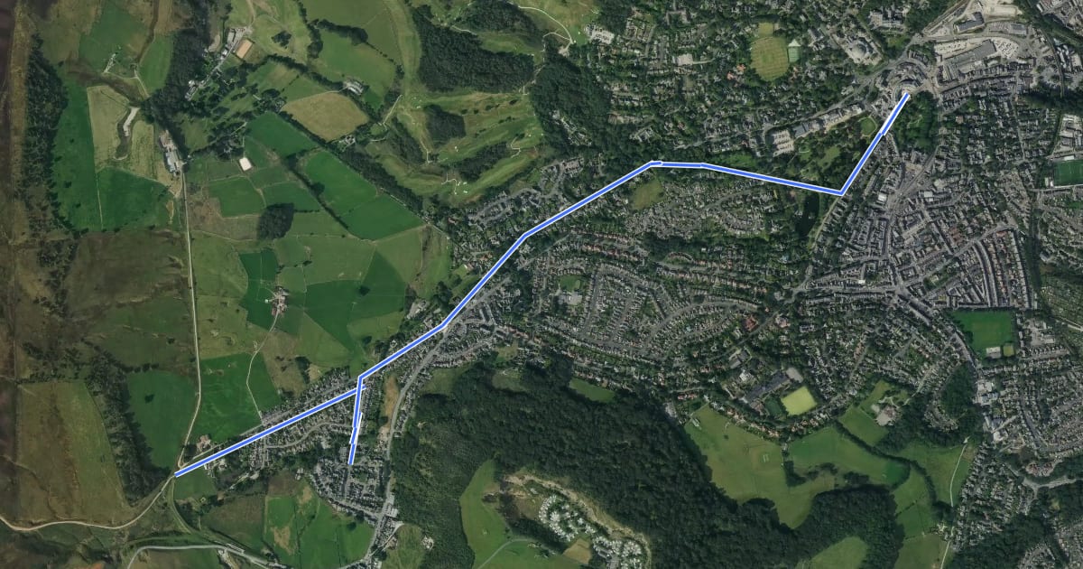 Маршрут Buxton Cycle Route 4 на спутниковом снимке