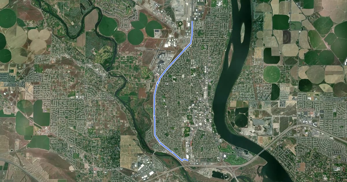 Маршрут Bypass Shelterbelt Trail на спутниковом снимке