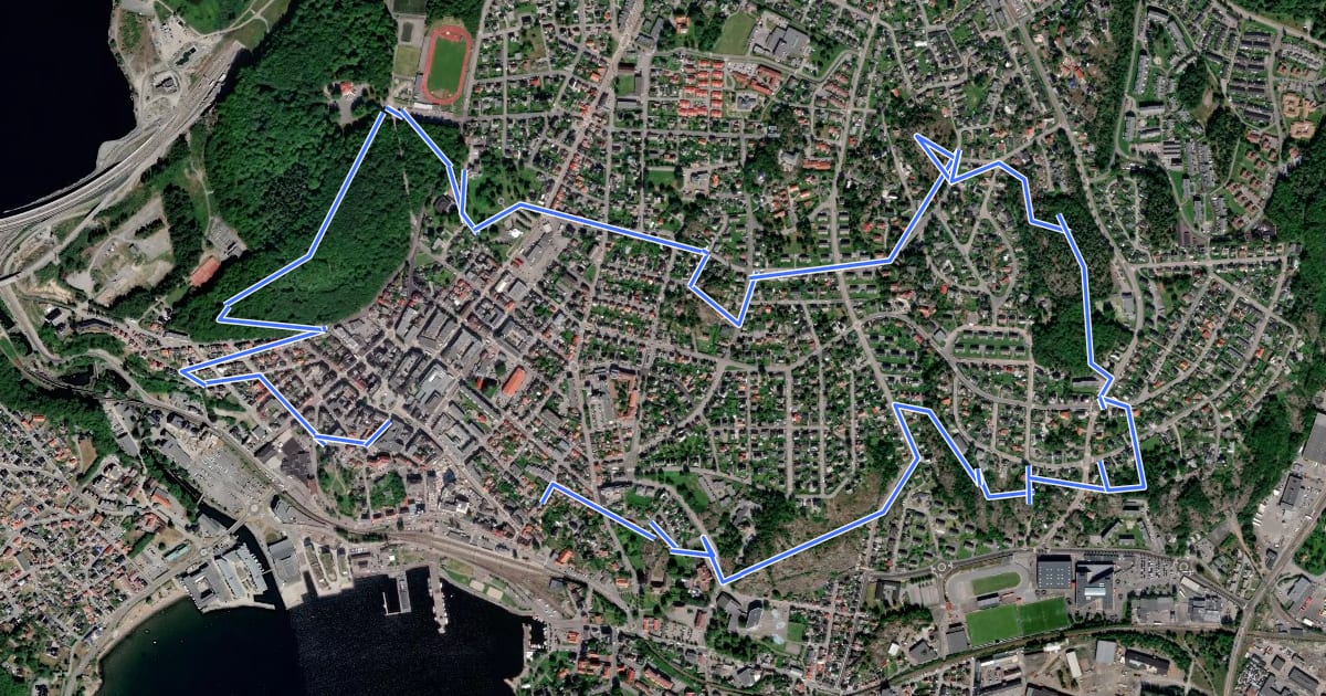 Маршрут Bystien Larvik на спутниковом снимке