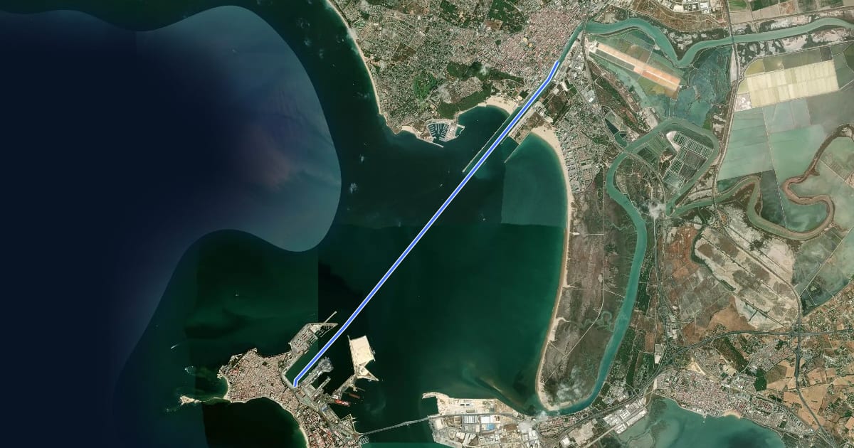 Маршрут Cádiz-El Puerto de Santa María на спутниковом снимке