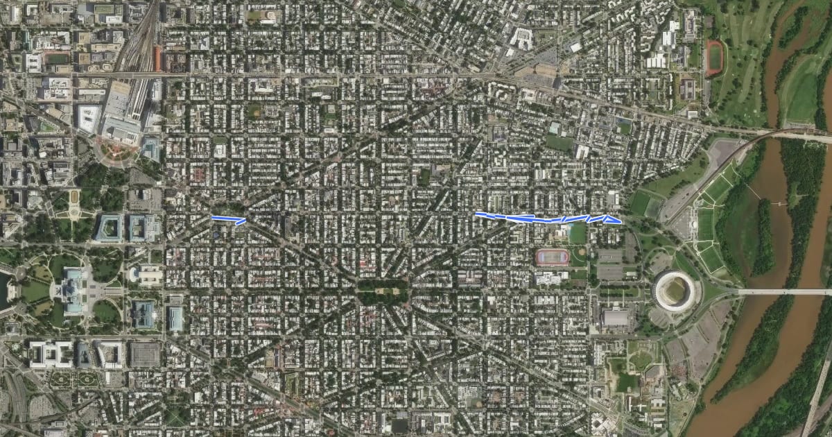 Маршрут C Street Northeast на спутниковом снимке