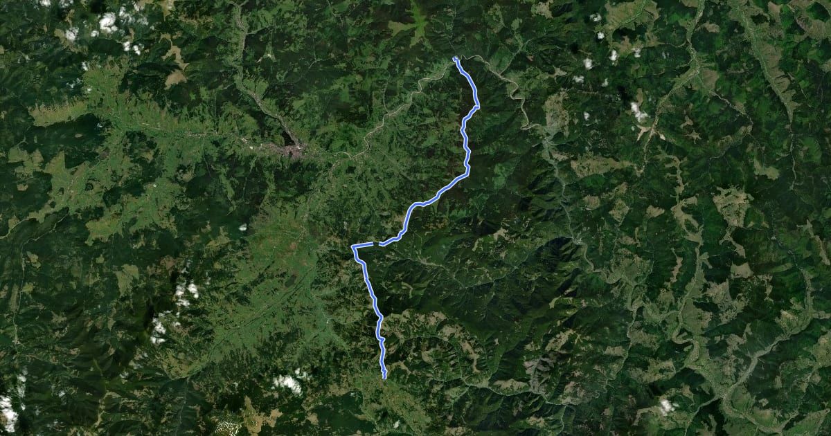 Маршрут Cabana Zugreni - Vârf Bogolin - Vârf Pitros - Poiana Prislopului - Poiana Șandru - Vârf Busuiocului - Mănăstirea Piatra Tăieturii - Paltinis на спутниковом снимке