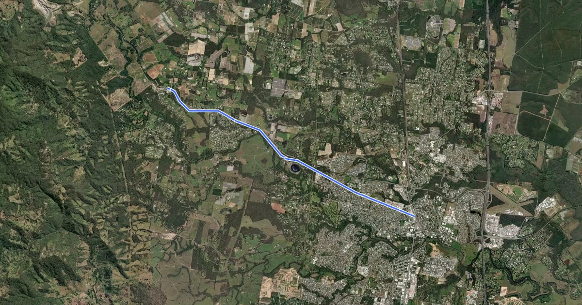 Маршрут Caboolture to Wamuran Cycleway на спутниковом снимке
