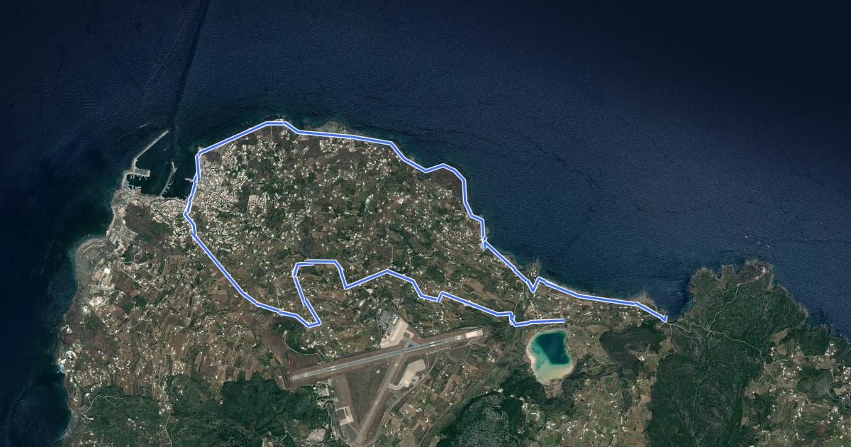 Маршрут Cala Cinque Denti - Punta Bue Marino - Pantelleria (paese) - Bagno dell'Acqua (Lago Specchio di Venere) на спутниковом снимке