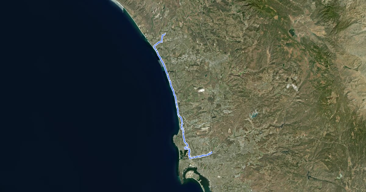 Маршрут California Mission Trail на спутниковом снимке