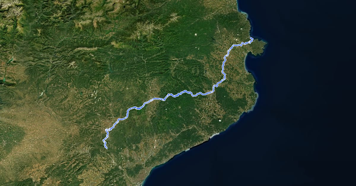 Маршрут Camí de Sant Jaume (Sant Pere de Rodes - Montserrat) на спутниковом снимке