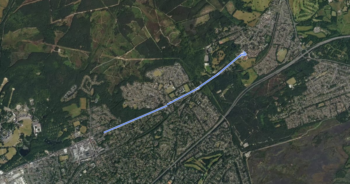 Маршрут Camberley to Bagshot на спутниковом снимке