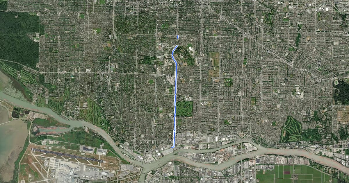 Маршрут Cambie Bikeway на спутниковом снимке