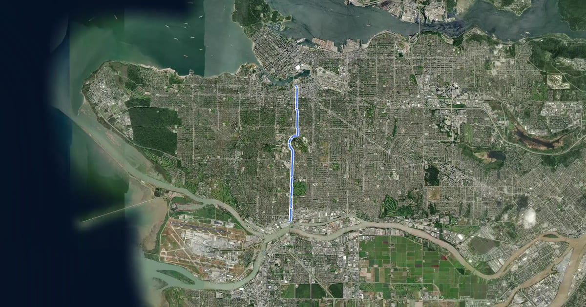 Маршрут Cambie/Yukon (Regional) на спутниковом снимке
