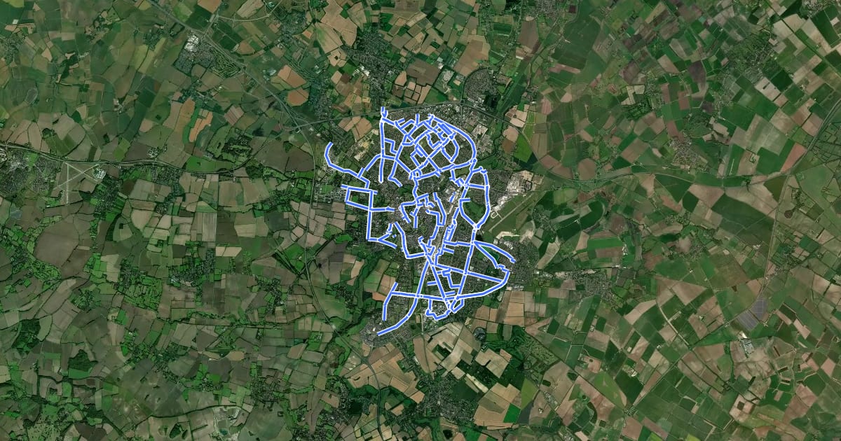 Маршрут Cambridge signed cycle routes network на спутниковом снимке