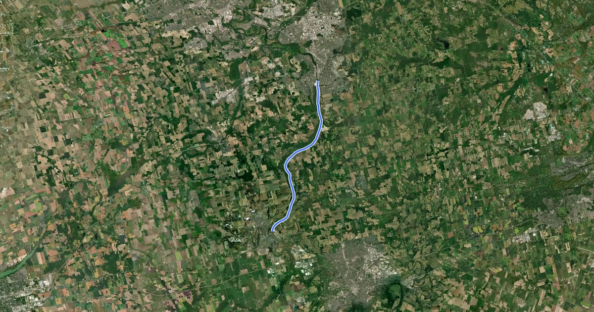 Маршрут Cambridge to Paris Rail Trail на спутниковом снимке