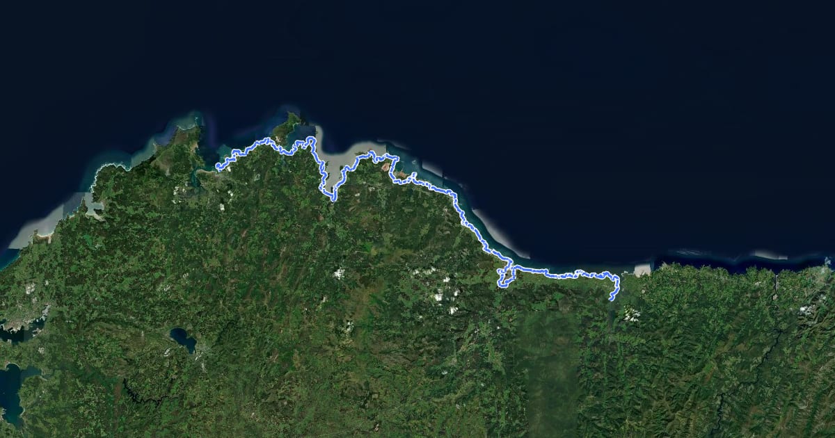 Маршрут Camiño natural do Roteiro do Cantábrico на спутниковом снимке