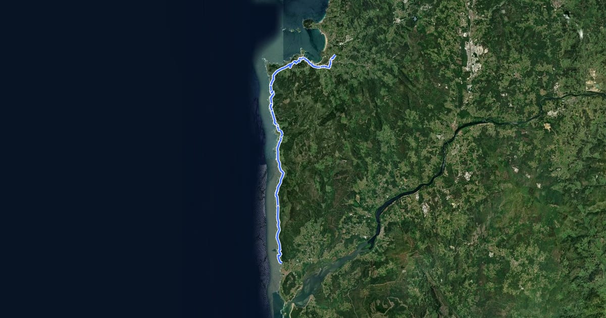 Маршрут Camiño Portugués da Costa (A Guarda - A Ramallosa) на спутниковом снимке