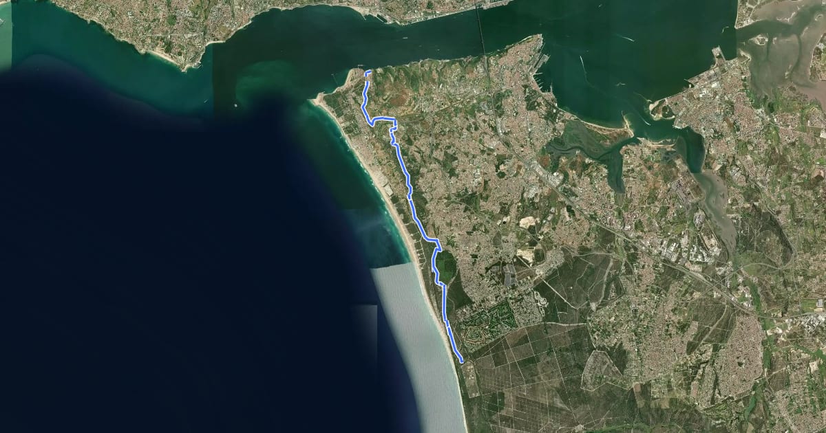 Маршрут Caminho do Atlântico (Troço Trafaria-Adiça) на спутниковом снимке