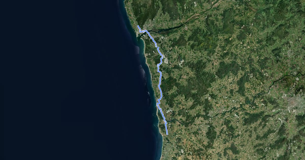 Маршрут Caminho Português (Apúlia - Viana do Castelo) на спутниковом снимке