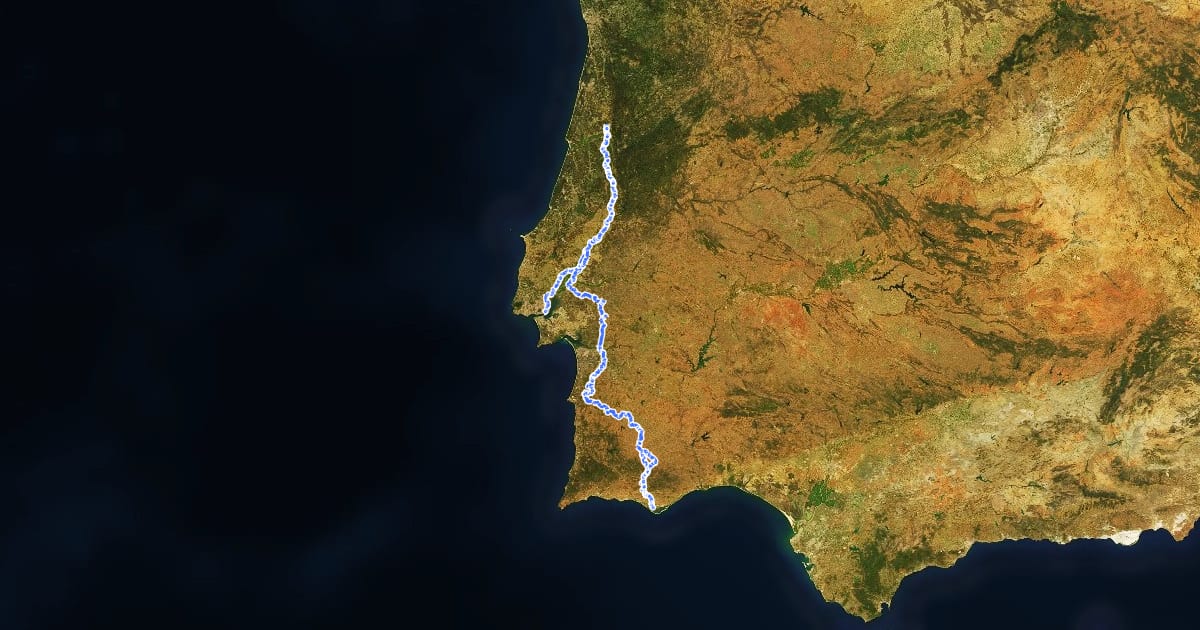 Маршрут Caminho Português Central на спутниковом снимке
