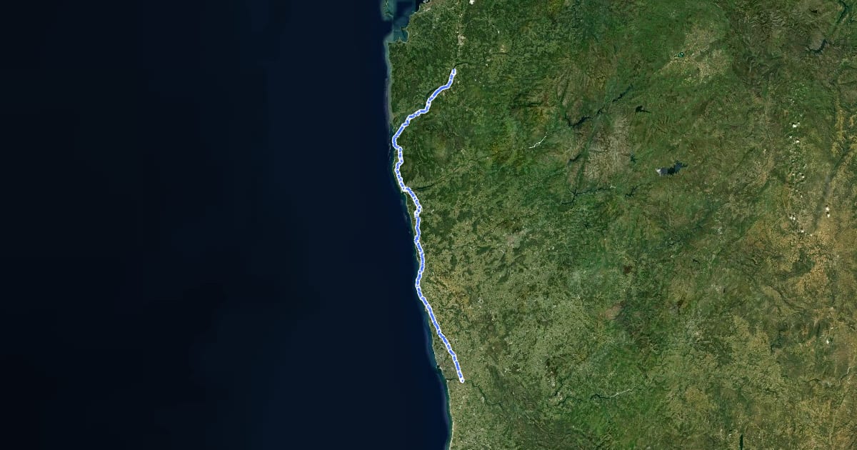 Маршрут Caminho Português da Costa на спутниковом снимке