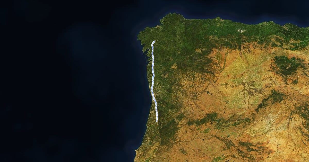 Маршрут Caminho Português de Santiago на спутниковом снимке