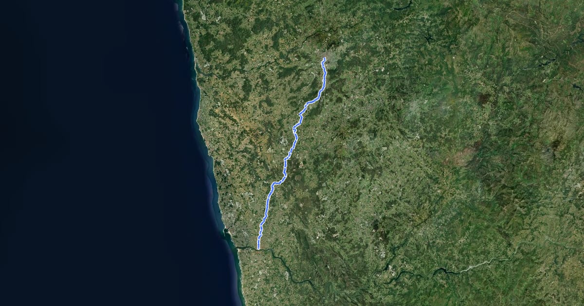Маршрут Caminho Português por Braga на спутниковом снимке