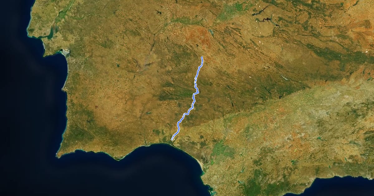 Маршрут Camino de Santiago del Sur на спутниковом снимке