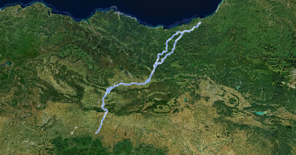 Маршрут Camino de Santiago Vasco del Interior на спутниковом снимке