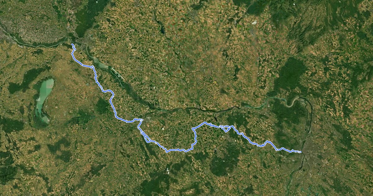 Маршрут Camino Húngaro, Budapest–Lébény–Rajka-Wolfsthal на спутниковом снимке