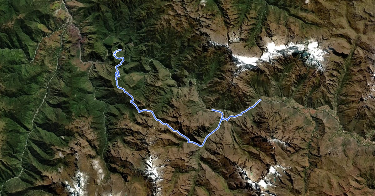 Маршрут Camino Inca a Machu Picchu на спутниковом снимке