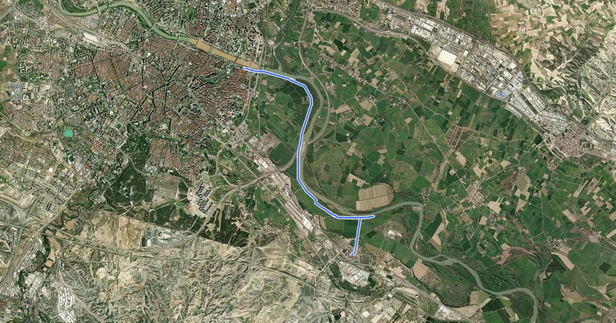 Маршрут Camino Natural del Ebro de Zaragoza a La Cartuja на спутниковом снимке