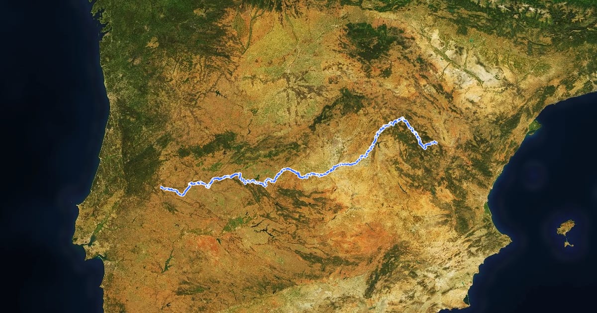 Маршрут Camino Natural del Tajo на спутниковом снимке