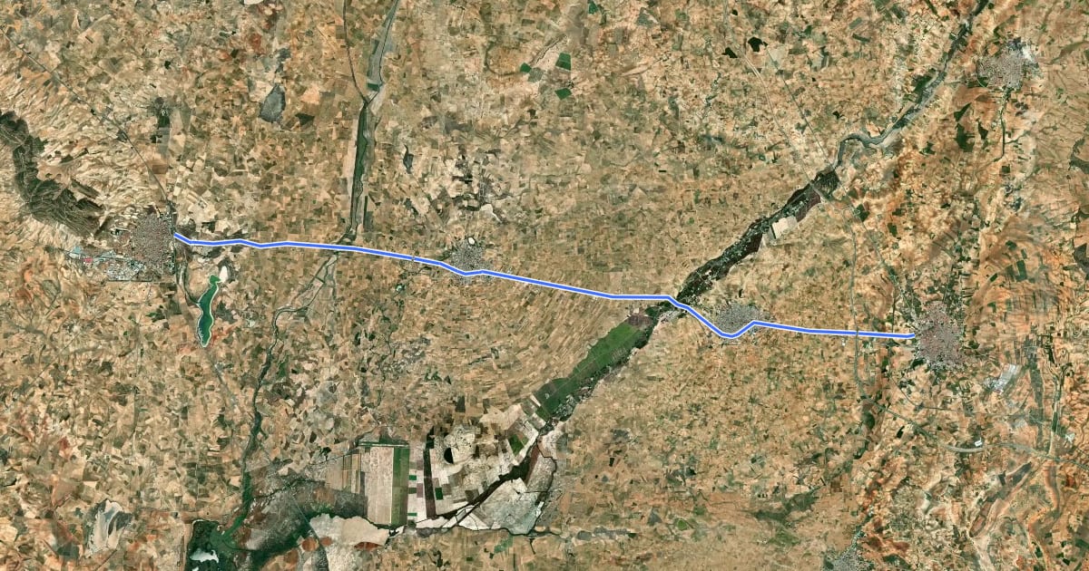 Маршрут Camino Natural Vía Verde de Villacañas a Quintanar de la Orden o del Trenillo на спутниковом снимке