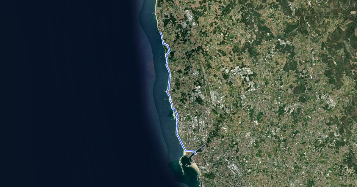 Маршрут Camino Portuguese (Matosinhos - Vila Chã) на спутниковом снимке