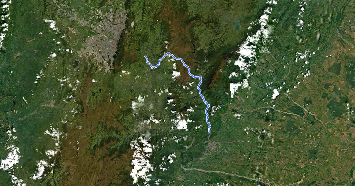 Маршрут Camino real Bogotá - Villavicencio на спутниковом снимке