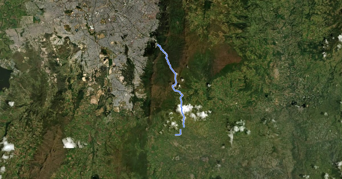 Маршрут Camino real Chipaque-San Cristóbal на спутниковом снимке
