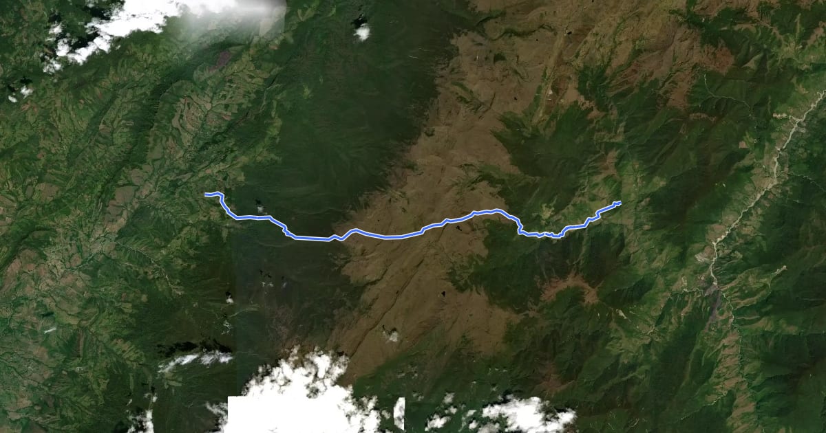 Маршрут Camino real del Huila al Meta на спутниковом снимке