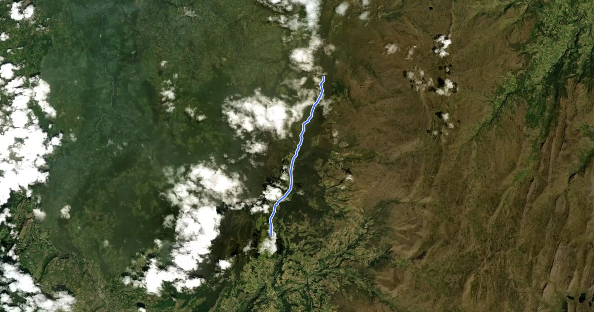 Маршрут Camino real La Cabrera - Pasca на спутниковом снимке