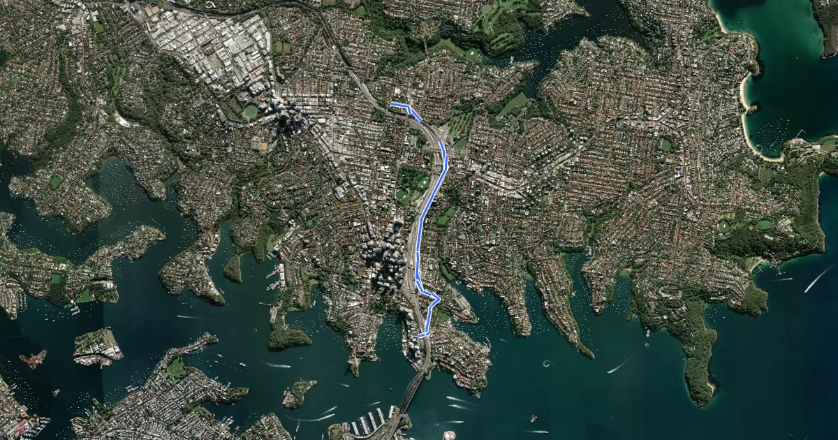 Маршрут Cammeray - Harbour Bridge на спутниковом снимке
