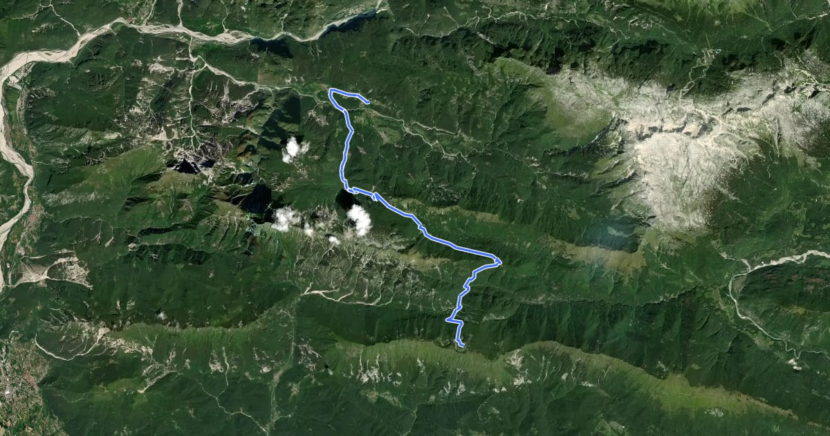 Маршрут Cammino Celeste Italia - 7 Rifugio A.N.A. - Valle Torre - Prato di Resia на спутниковом снимке