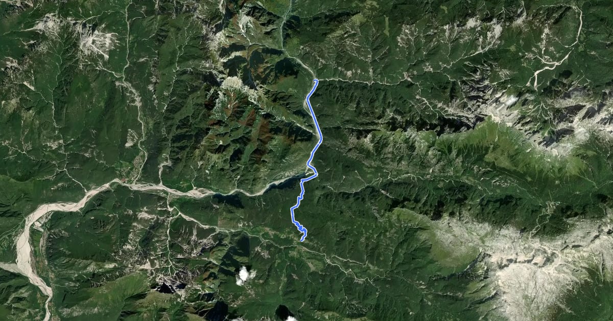 Маршрут Cammino Celeste Italia - 8 Prato di Resia - Dogna на спутниковом снимке