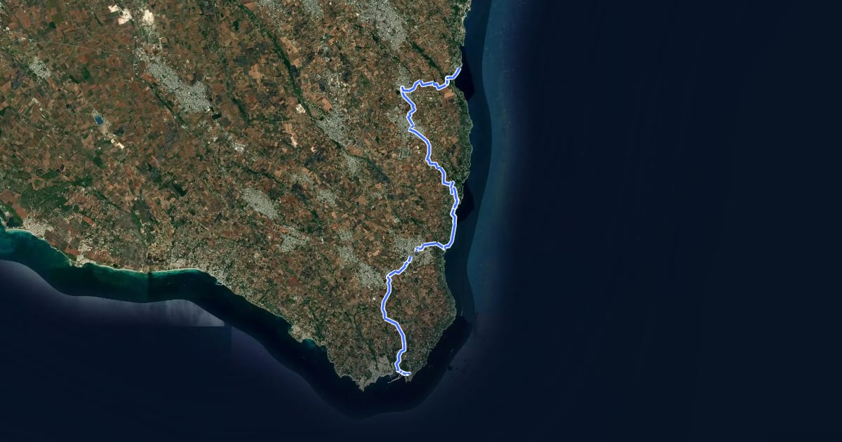 Маршрут Cammino del Salento - Via del Mare (Tappa 5) на спутниковом снимке
