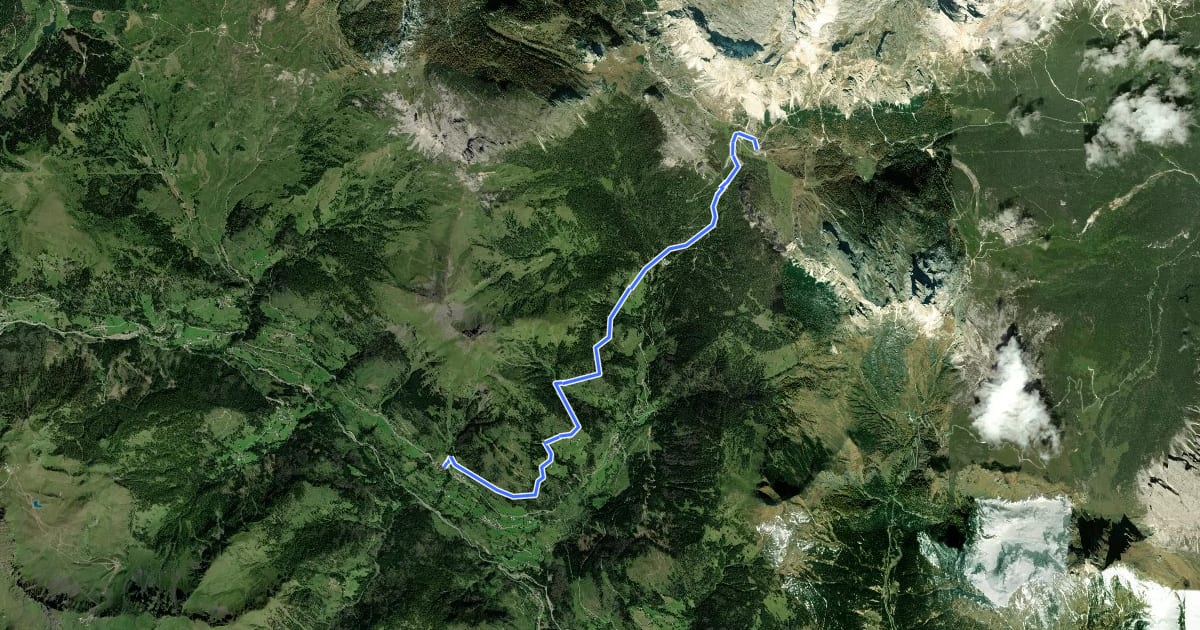Маршрут Cammino delle Dolomiti - Tappa 12 на спутниковом снимке