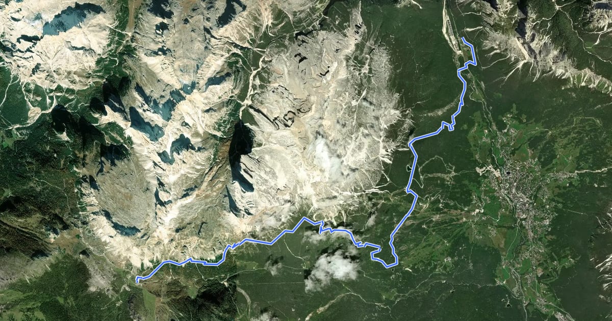 Маршрут Cammino delle Dolomiti - Tappa 13 на спутниковом снимке