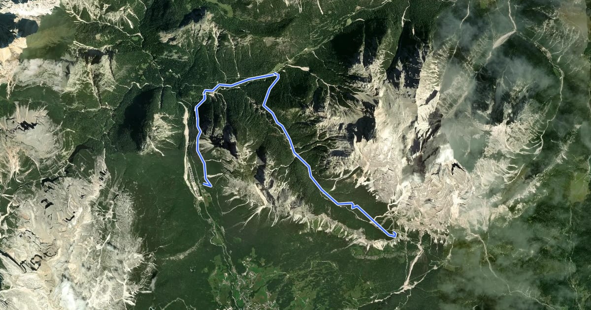 Маршрут Cammino delle Dolomiti - Tappa 14 на спутниковом снимке
