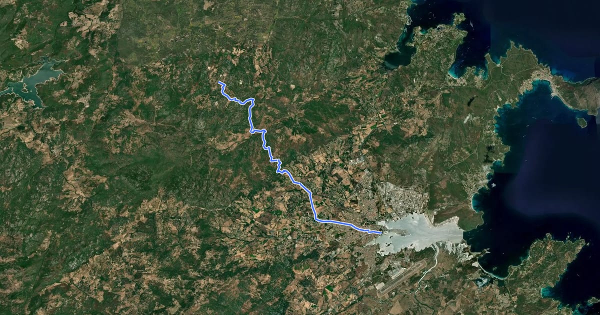 Маршрут Cammino di Santu Jacu del Nord - Tappa 1 на спутниковом снимке