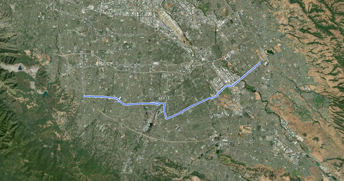 Маршрут Campbell/Curtner/Tully Corridor на спутниковом снимке