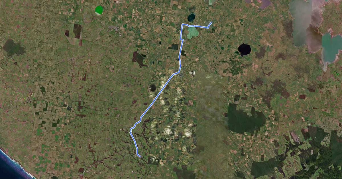 Маршрут Camperdown to Timboon Rail Trail на спутниковом снимке
