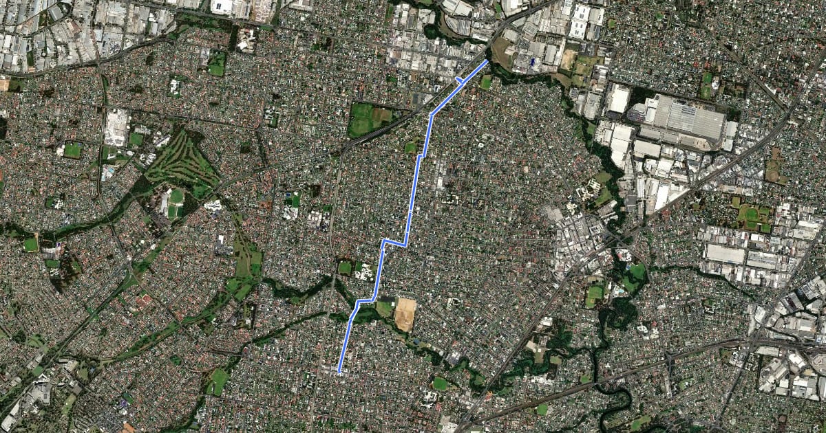 Маршрут Canley Heights to Smithfield на спутниковом снимке