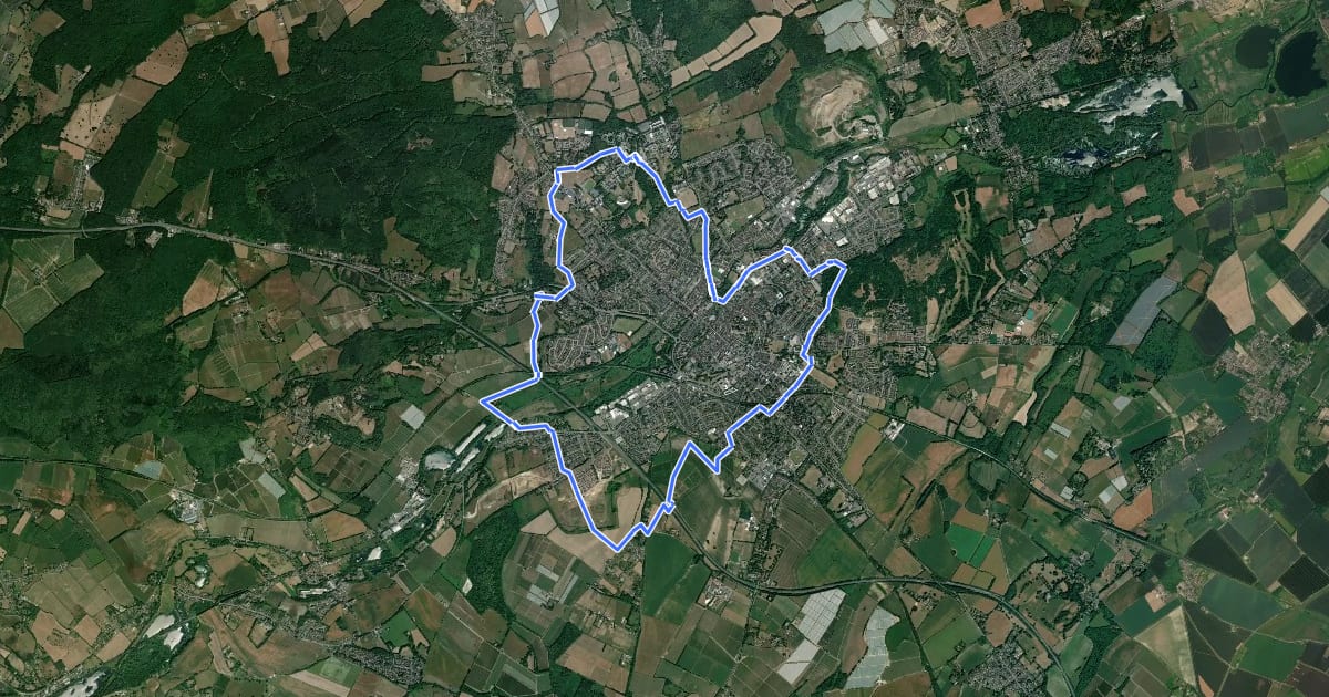 Маршрут Canterbury Middle Ring Walk на спутниковом снимке