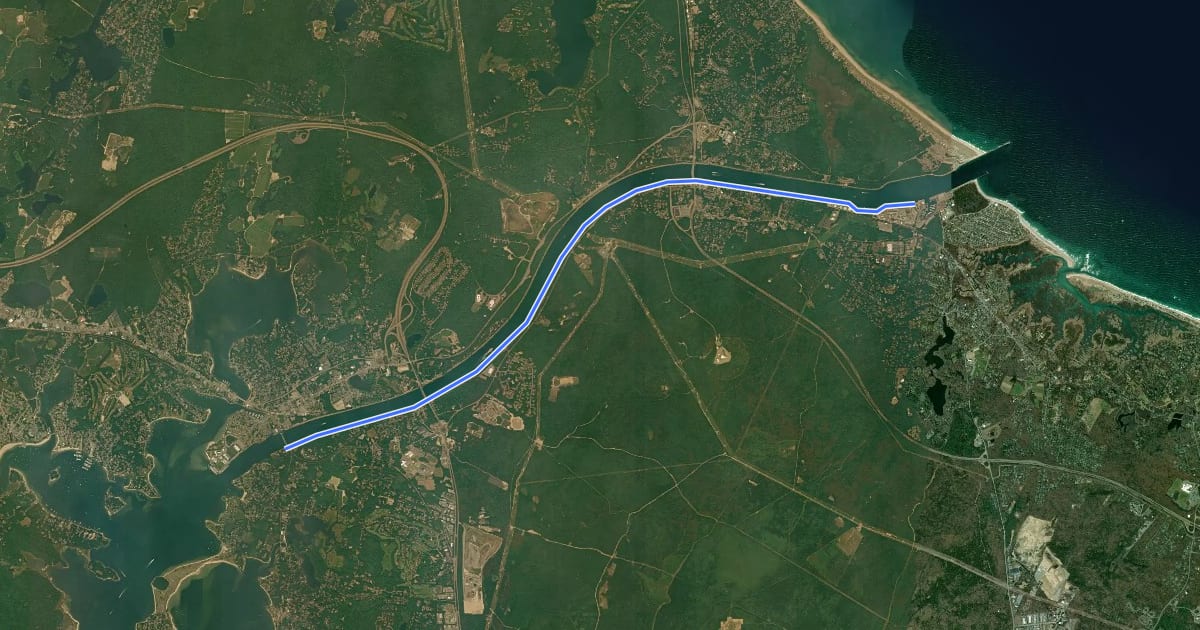 Маршрут Cape Cod Canal Bikeway South на спутниковом снимке