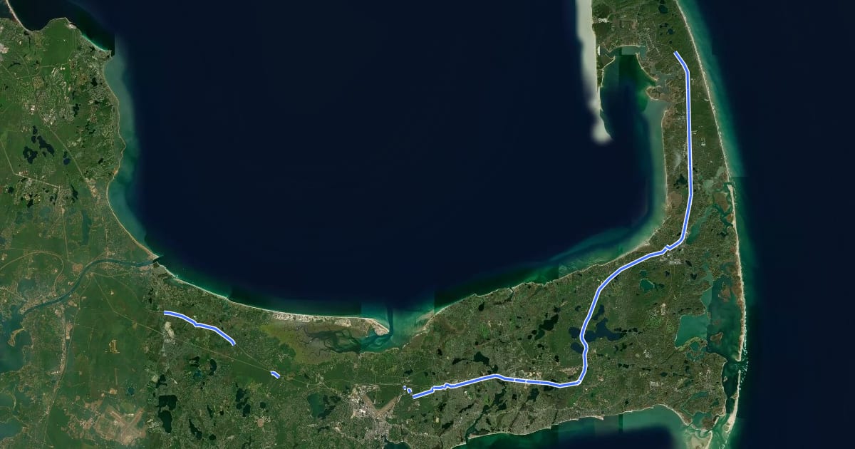 Маршрут Cape Cod Rail Trail на спутниковом снимке