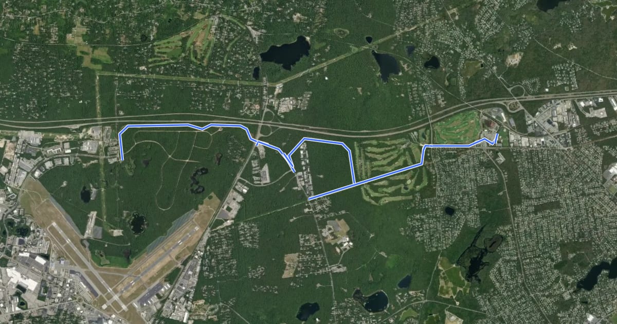 Маршрут Cape Cod Rail Trail Extension Phase 3 на спутниковом снимке